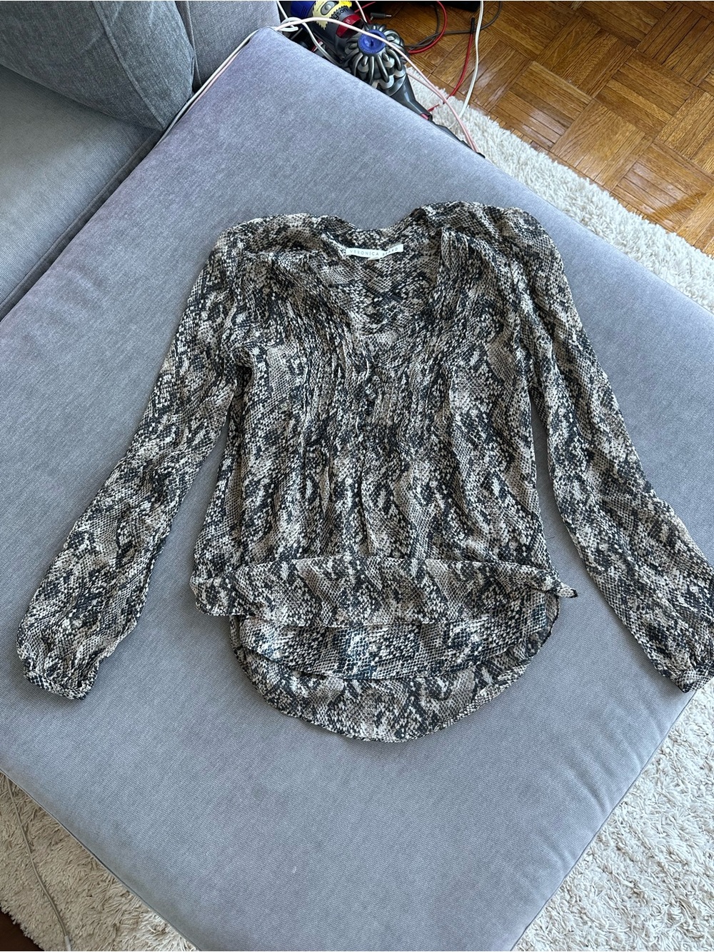 Veronica Beard Woven Snake-Print Long-Sleeve Blouse in Neutral Tones